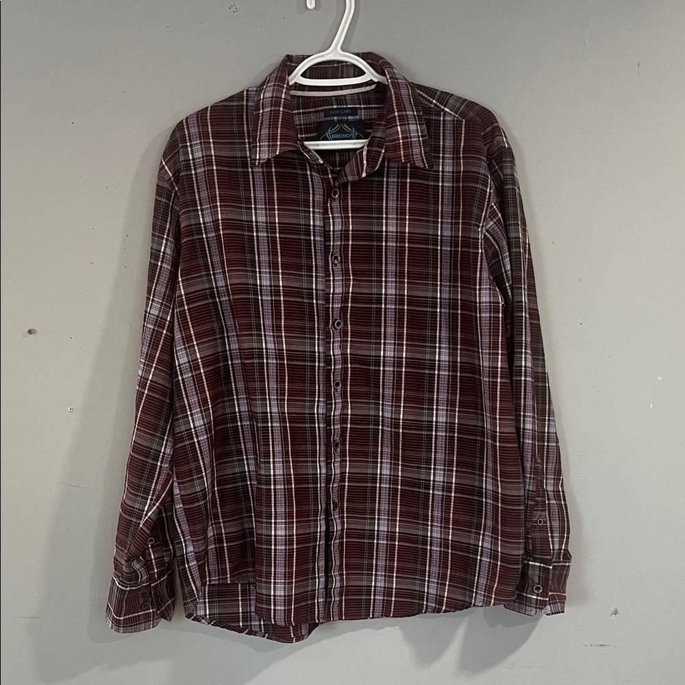Men's Burgundy Bruno New York Plaid Button-Down Shirt Large